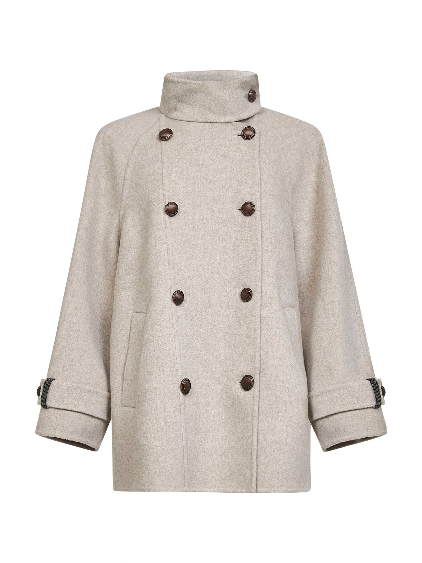 Grey double virgin wool and cashmere cloth caban
