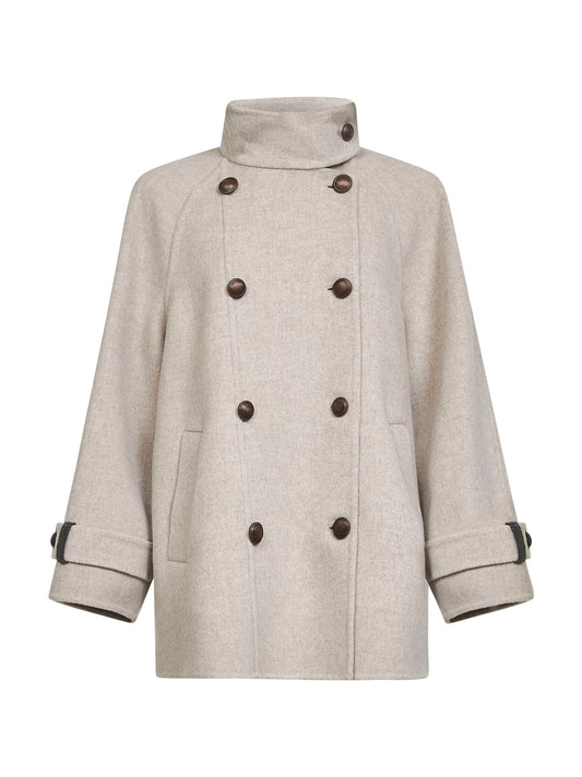 Grey double virgin wool and cashmere cloth caban
