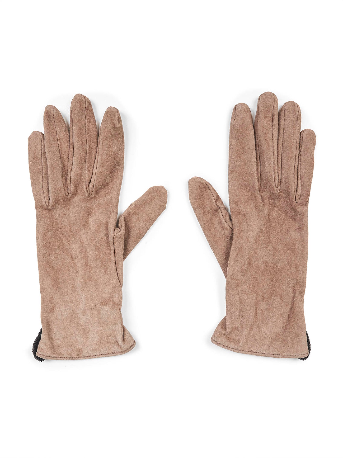 Guanti in pelle scamosciata tortora con monile