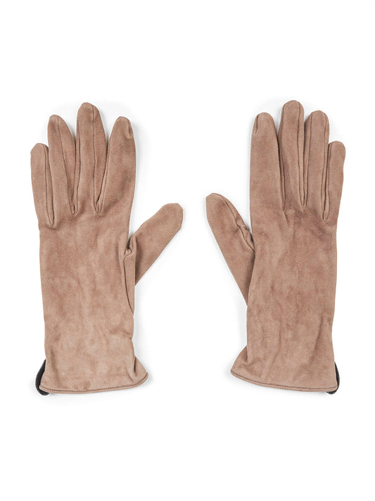 Guanti in pelle scamosciata tortora con monile