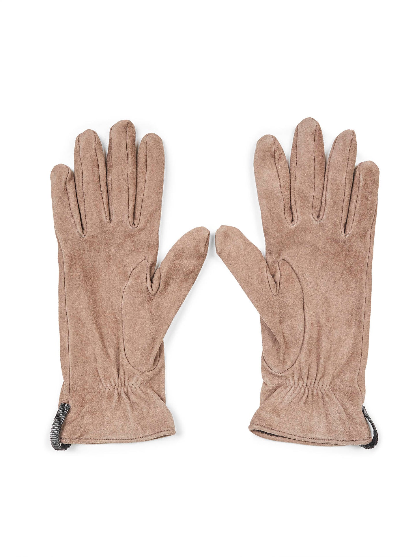 Guanti in pelle scamosciata tortora con monile