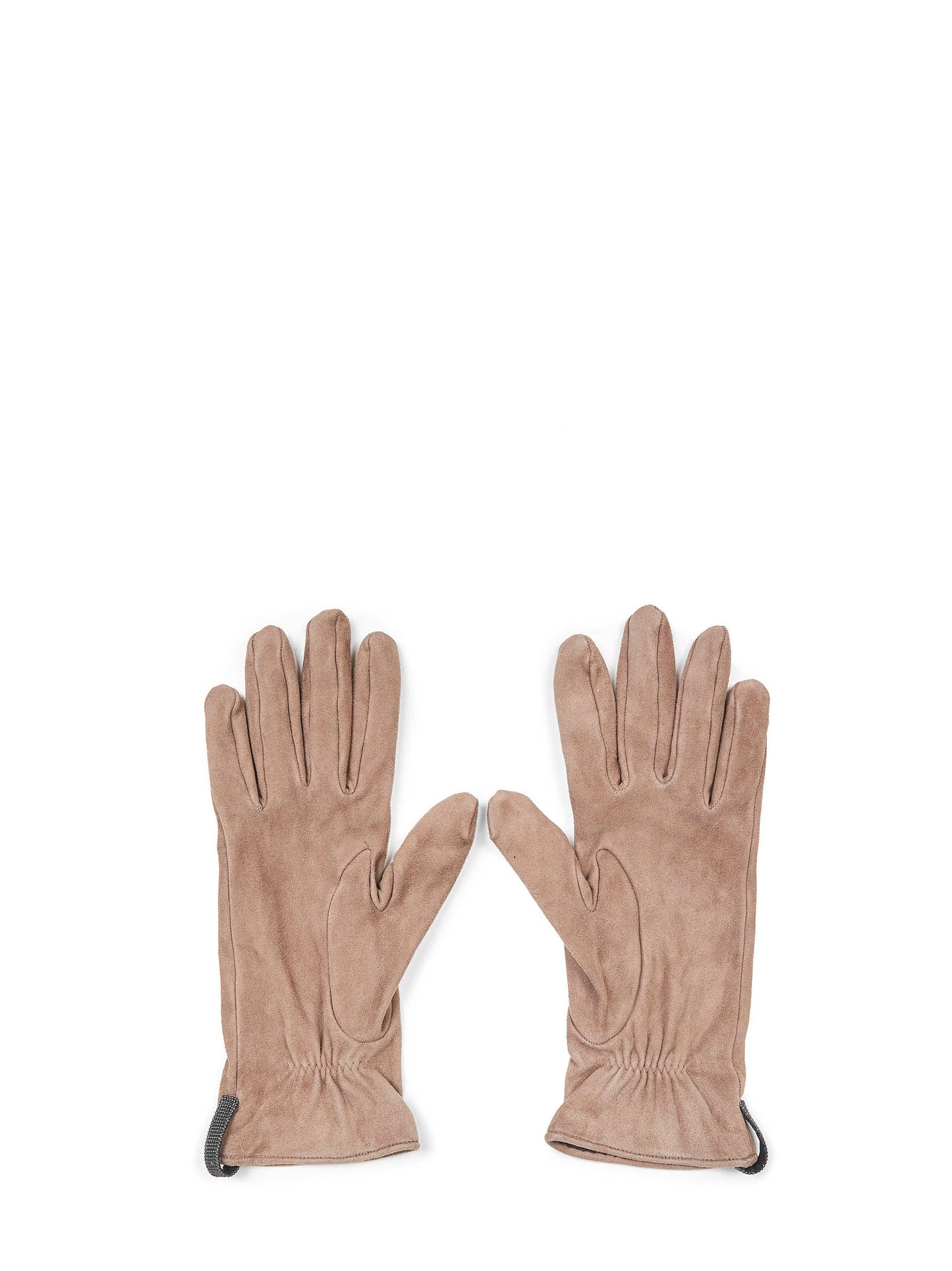 Guanti in pelle scamosciata tortora con monile
