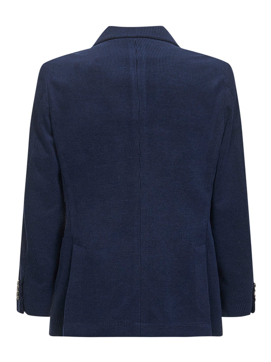 Blue corduroy one-and-a-half-breasted jacket