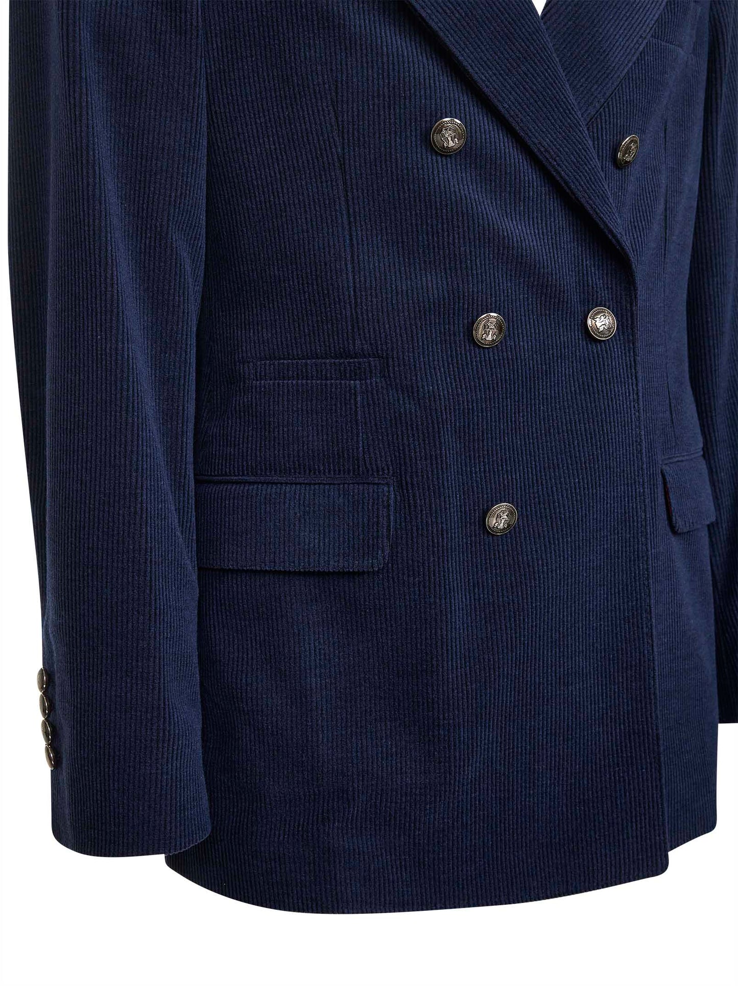 Blue corduroy one-and-a-half-breasted jacket