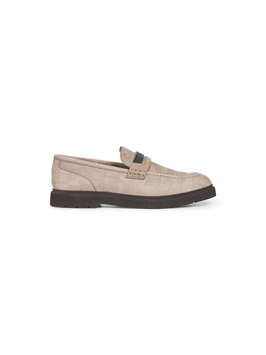 Grey Croc Print nubuck Penny Loafer