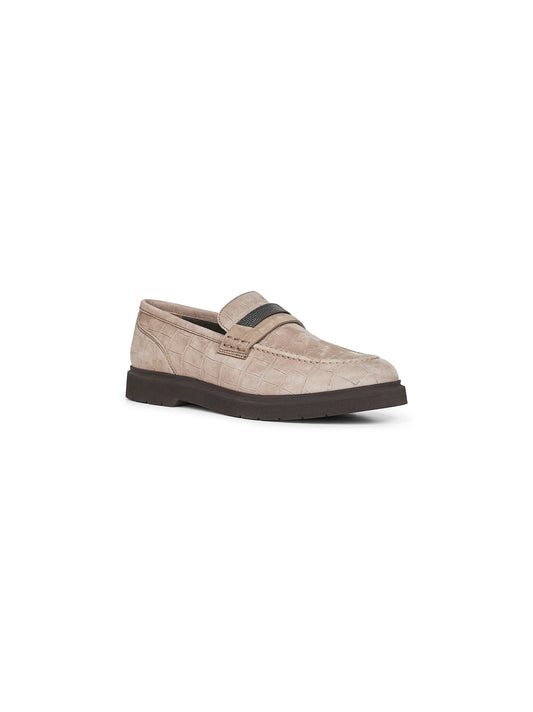 Grey Croc Print nubuck Penny Loafer