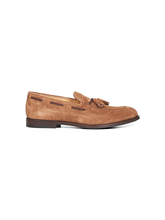 Chestnut suede loafers with tassels