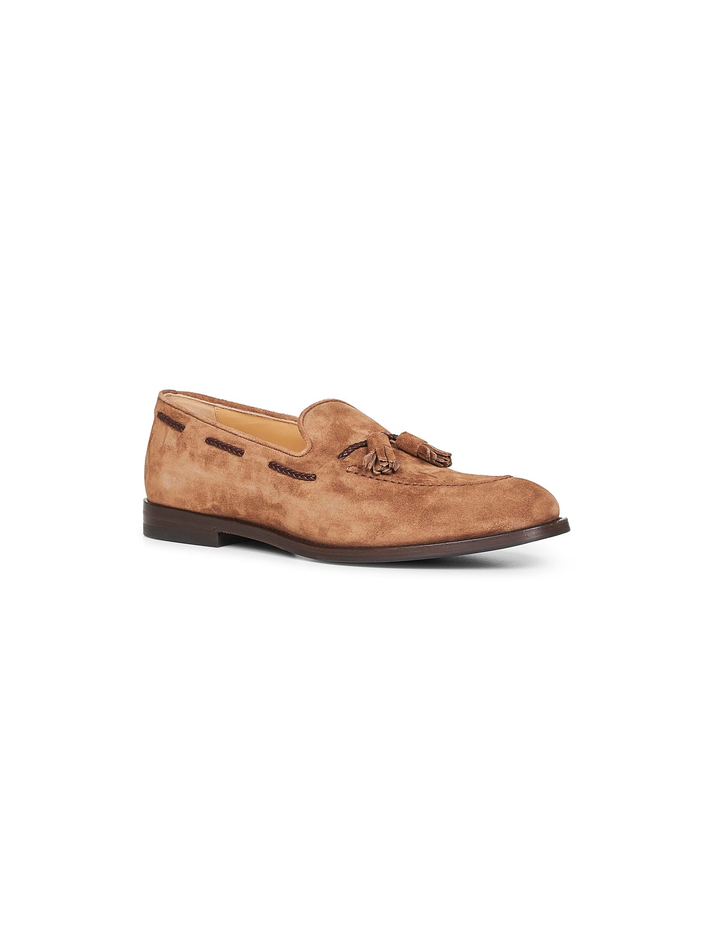 Chestnut suede loafers with tassels