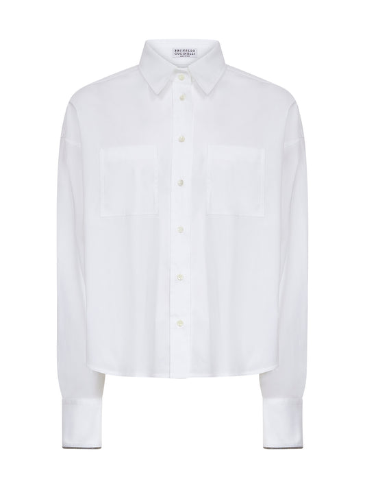 White stretch poplin Shiny Cuffs shirt