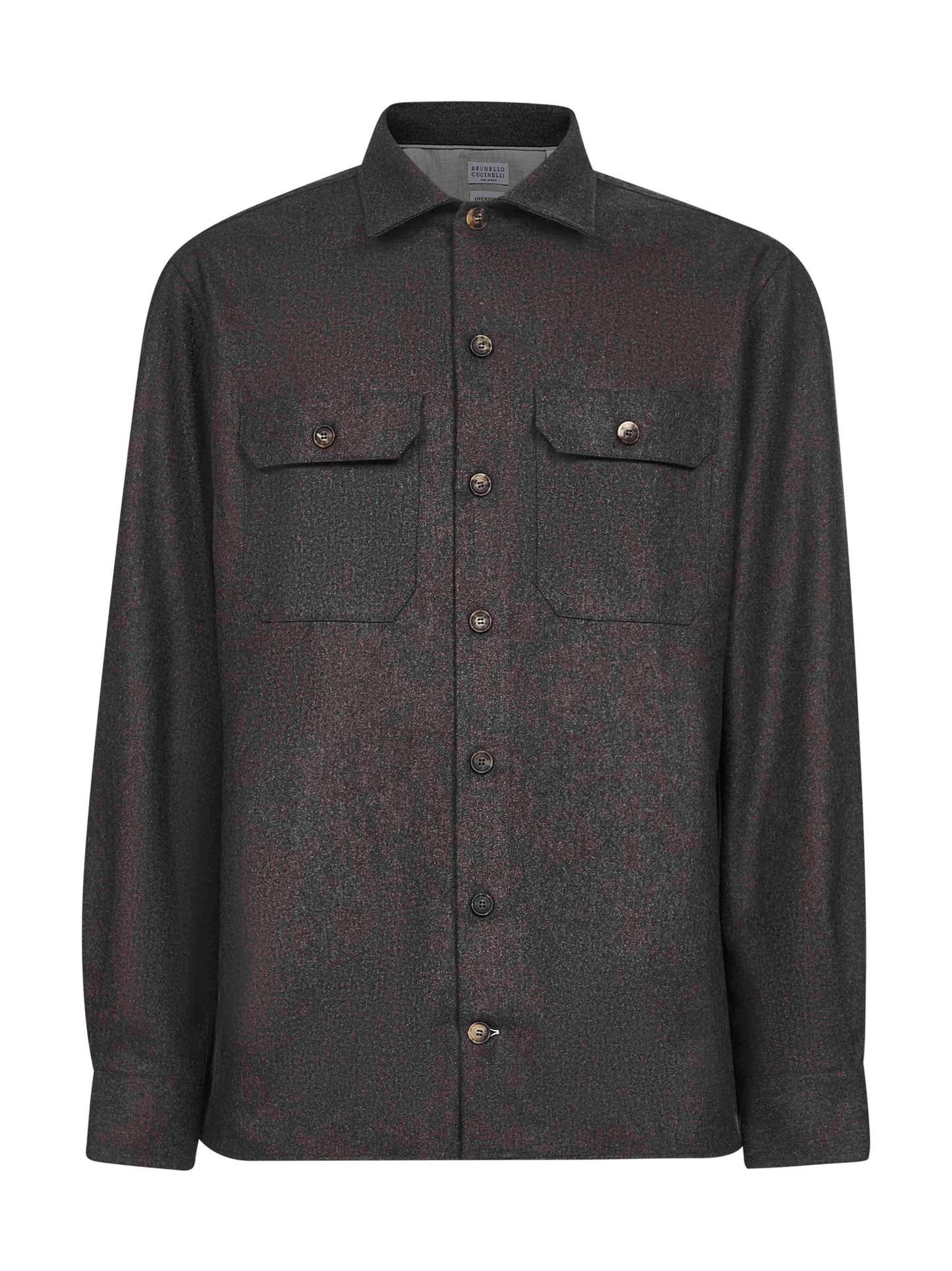 Brown virgin wool flannel overshirt