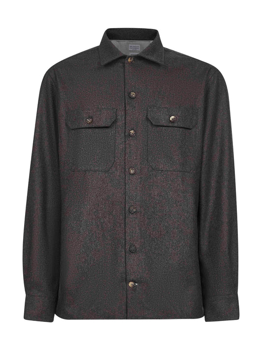 Brown virgin wool flannel overshirt