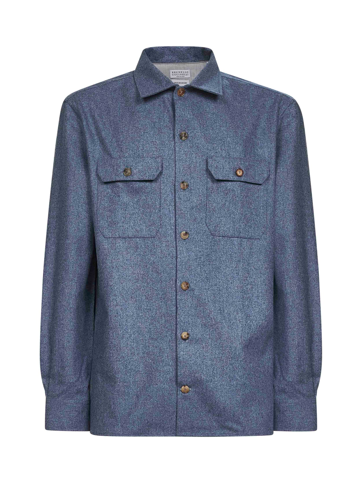 Overshirt in flanella di lana vergine azzurra