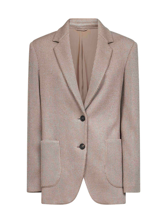 Beige Sparkling knit blazer with monili
