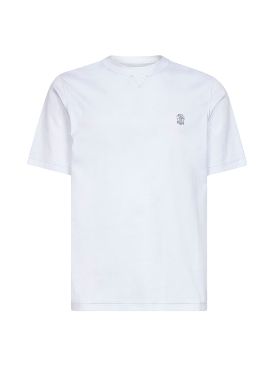 T-shirt girocollo bianca con stemma Solomeo