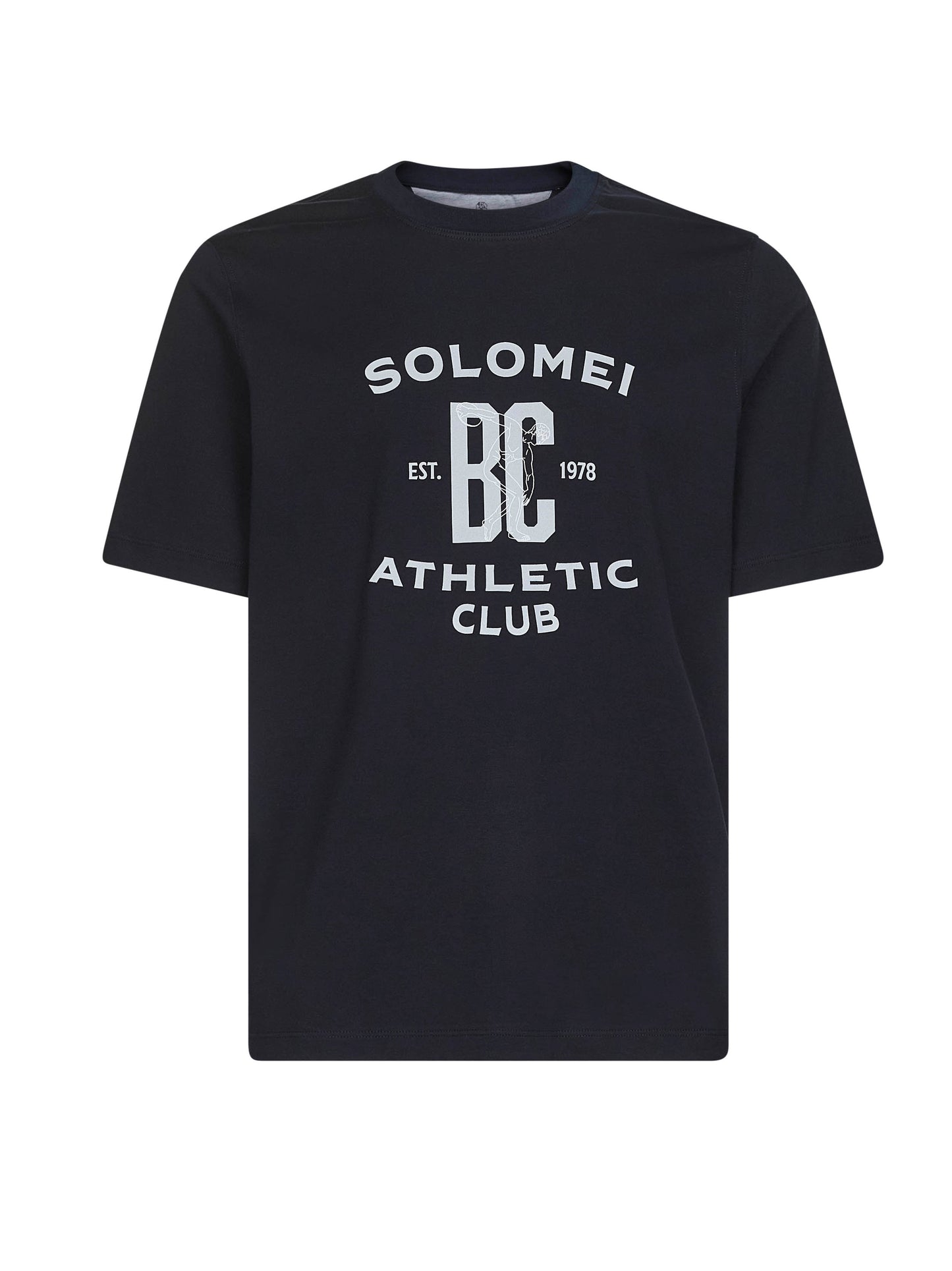 T-shirt girocollo in jersey blu con stampa
