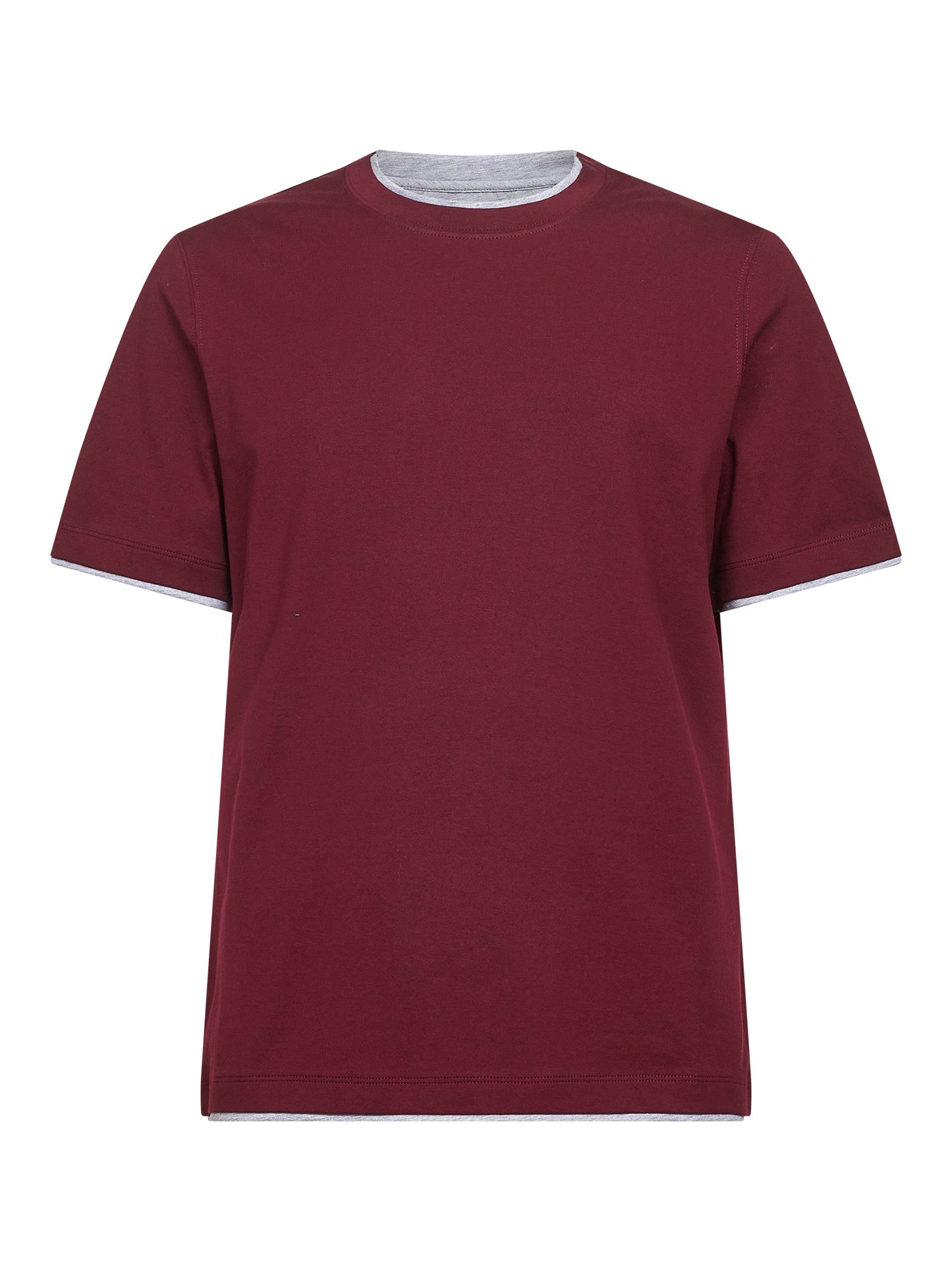 Burgundy cotton Faux Layering T-shirt