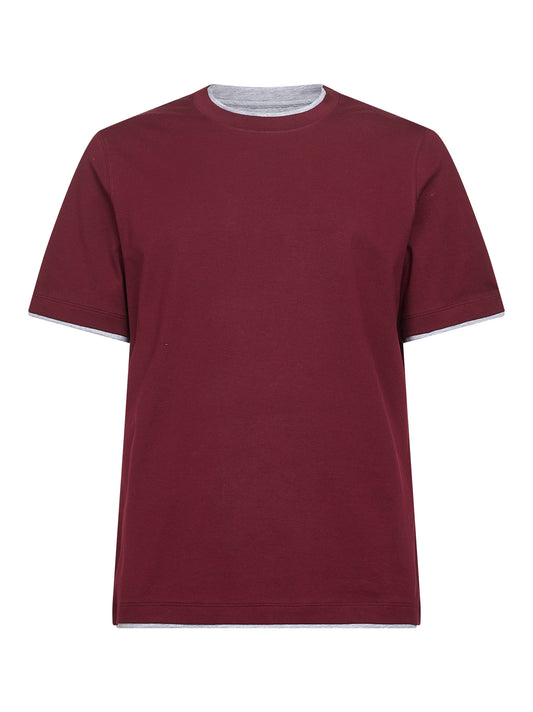 Burgundy cotton Faux Layering T-shirt