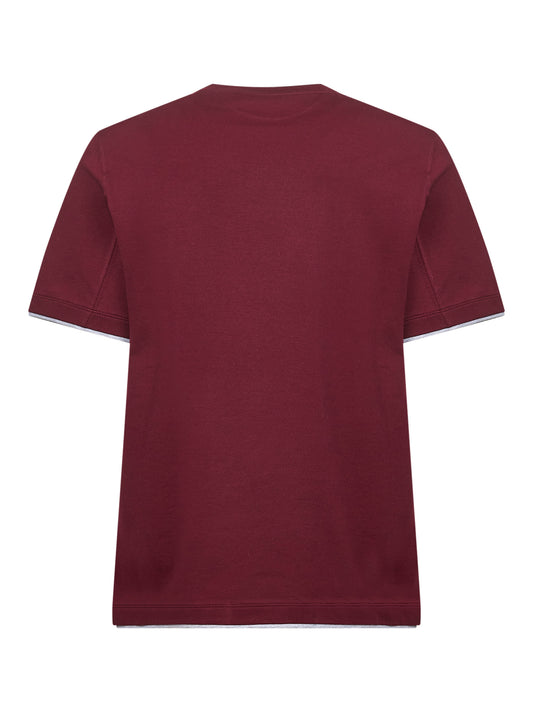 Burgundy cotton Faux Layering T-shirt