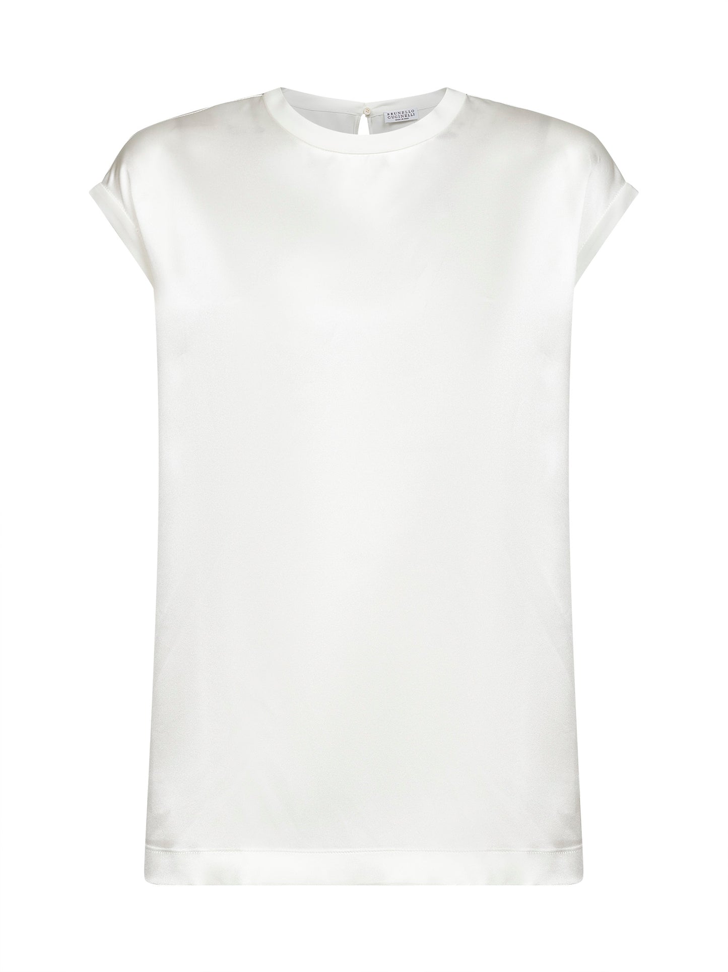 White stretch silk satin monili top