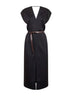 Black cady satin belted midi dress