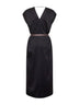 Black cady satin belted midi dress