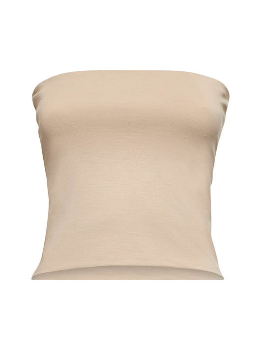 Beige jersey bandeau top