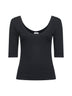 T-shirt in jersey stretch a costine nero con monile