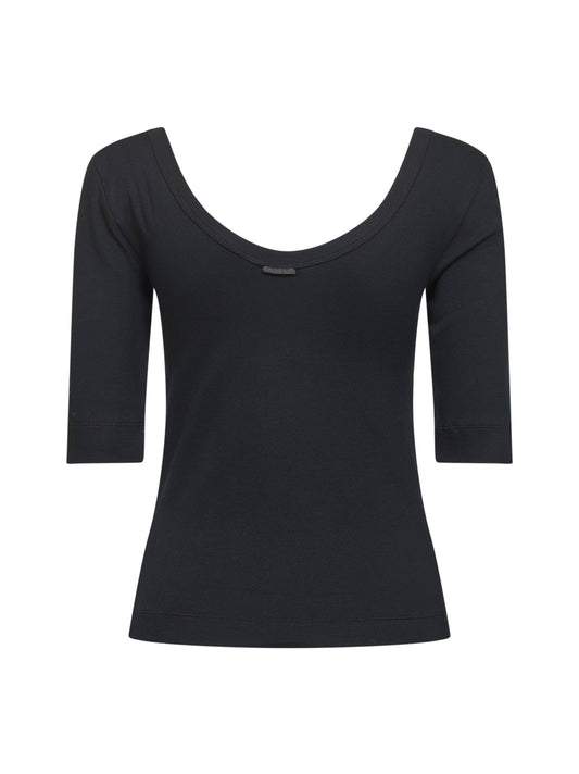 Black ribbed stretch jersey monili T-shirt