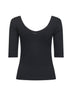 T-shirt in jersey stretch a costine nero con monile