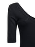 T-shirt in jersey stretch a costine nero con monile