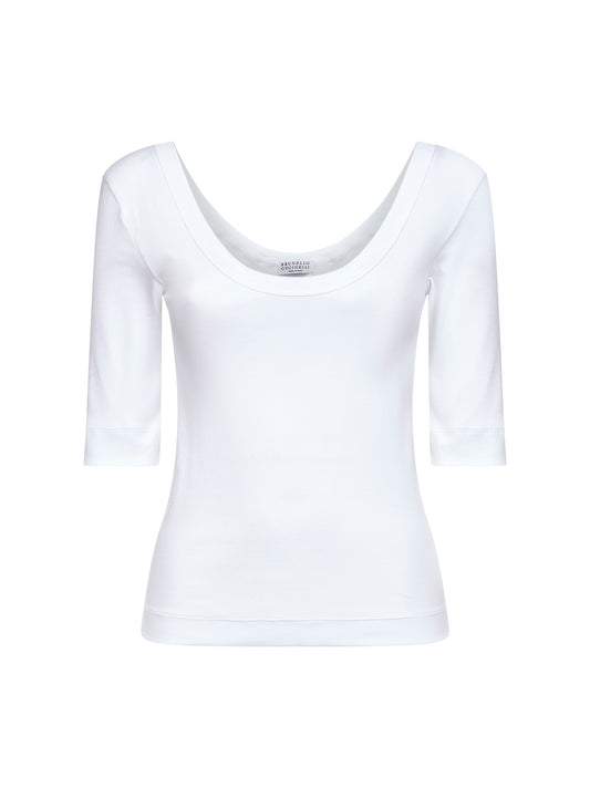 White ribbed stretch jersey monili T-shirt