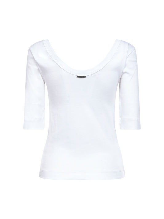 White ribbed stretch jersey monili T-shirt