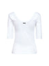 T-shirt in jersey stretch a costine bianco con monile