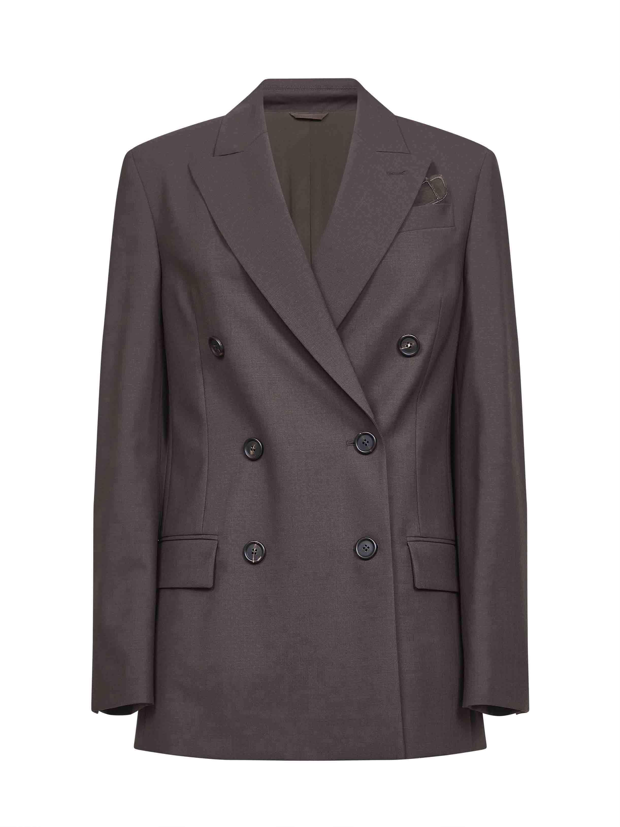 Brown Tropical Luxury wool blazer with monili – Daniello.com