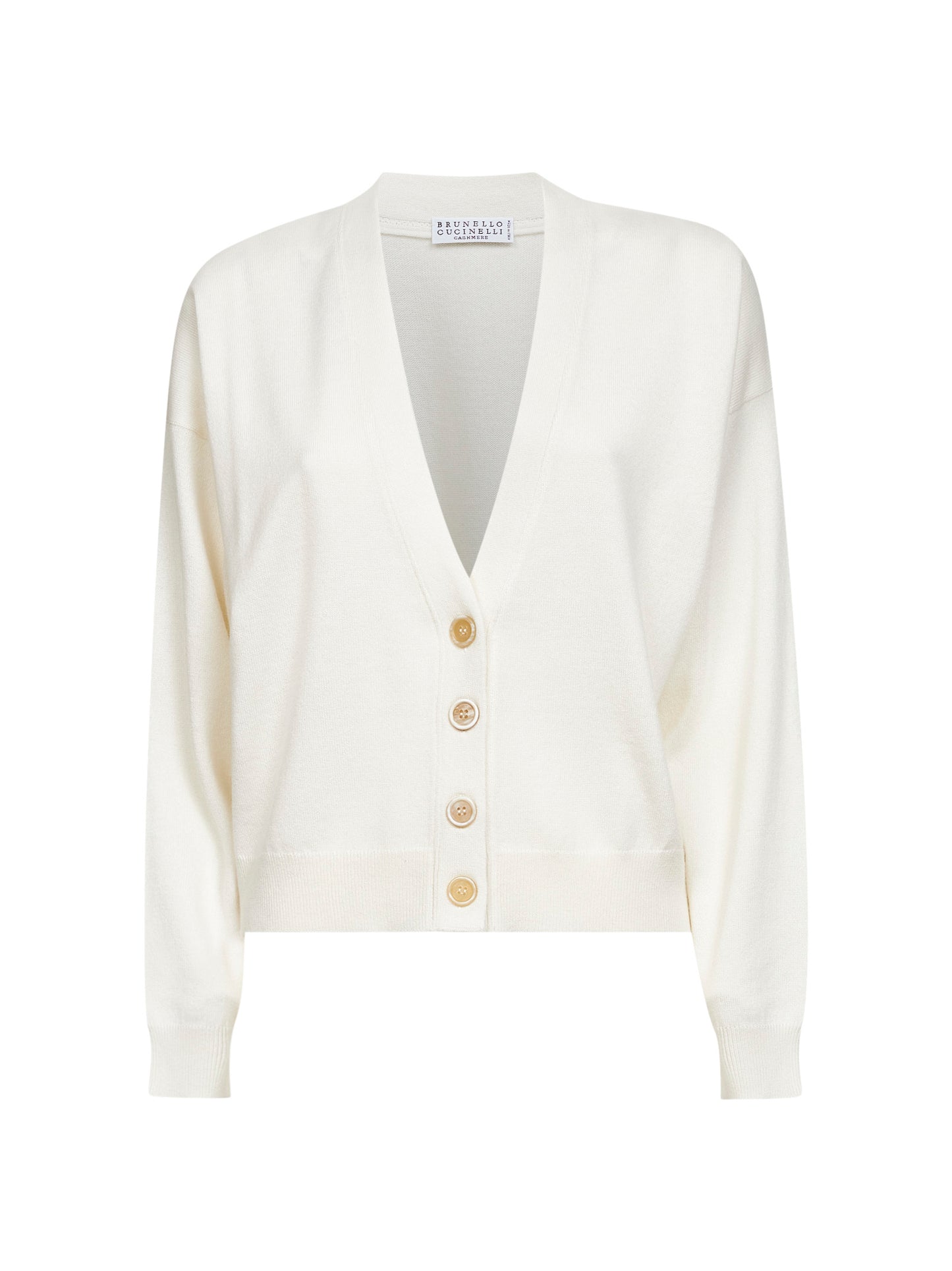 Cardigan in cashmere avorio con monile