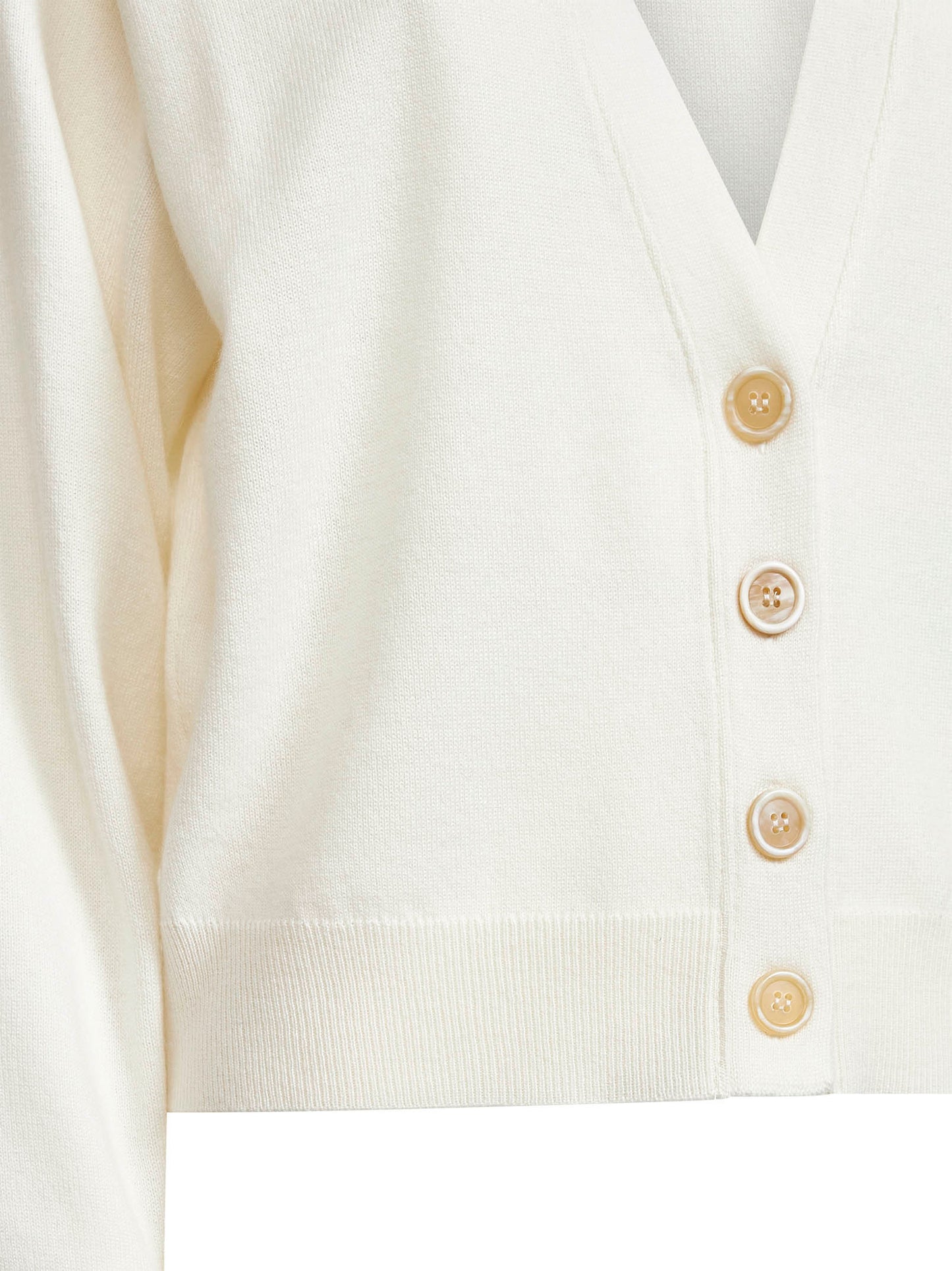 Cardigan in cashmere avorio con monile
