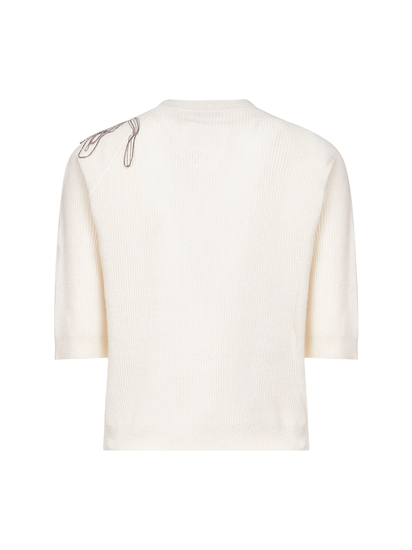 Maglia in cashmere bianco con Shiny Flower Embroidery