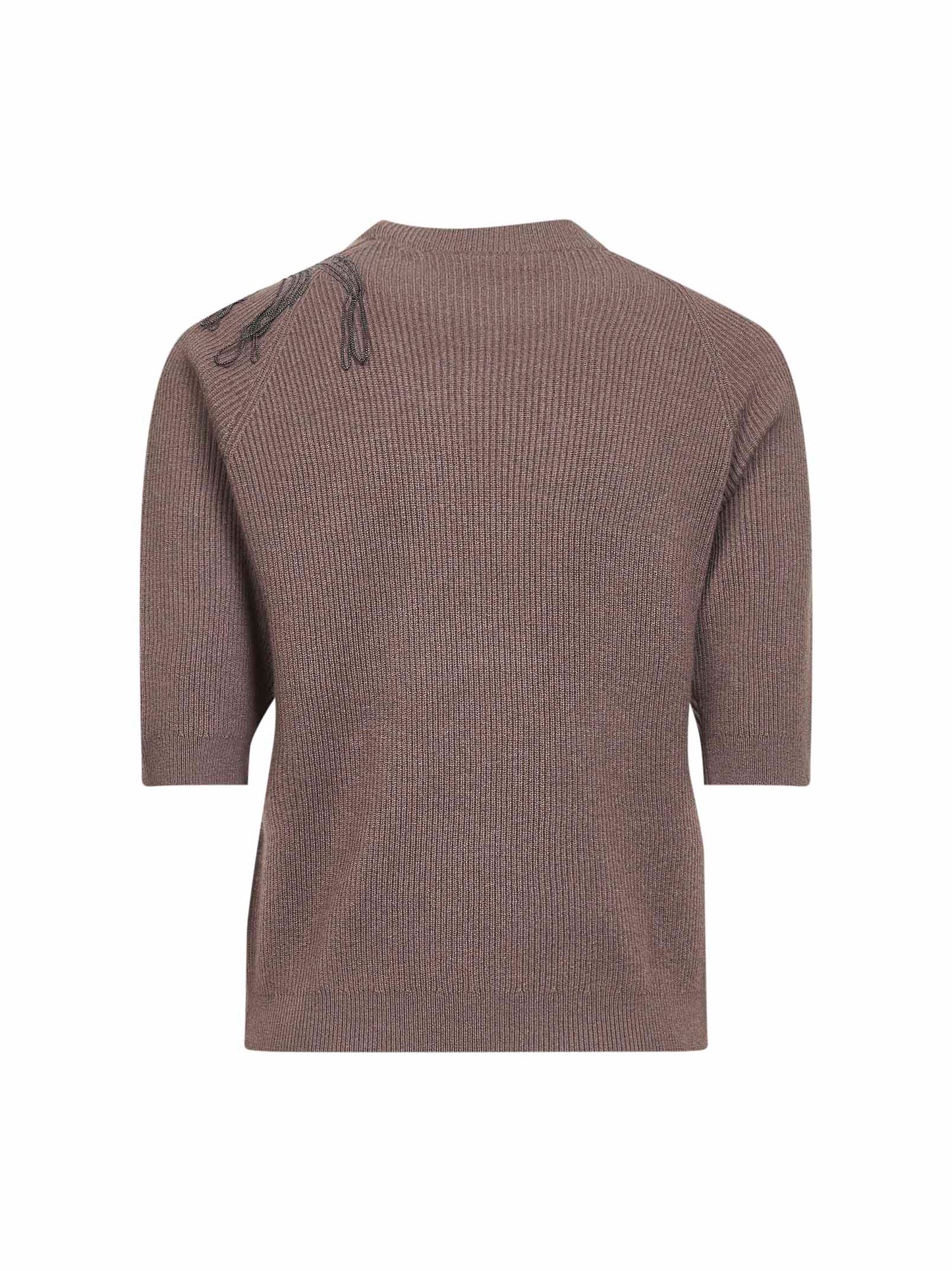 Brown cashmere Shiny Flower Embroidery sweater