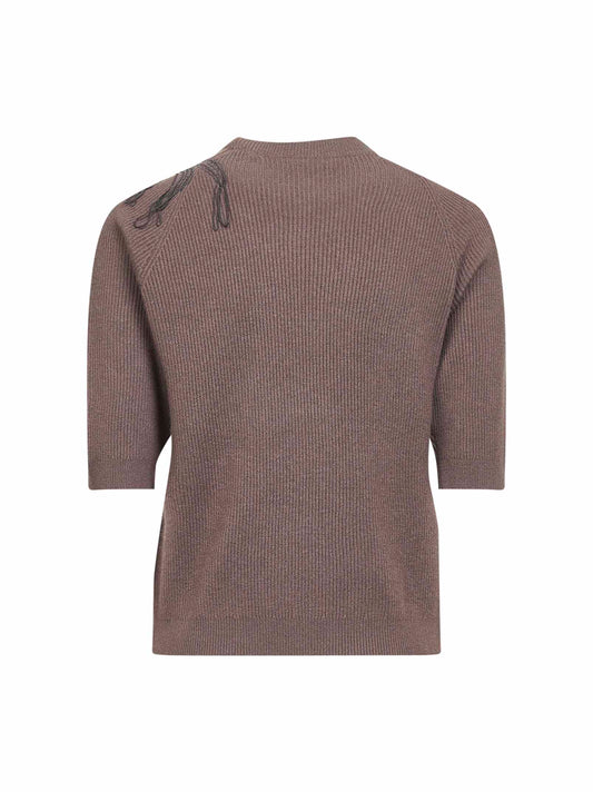 Brown cashmere Shiny Flower Embroidery sweater