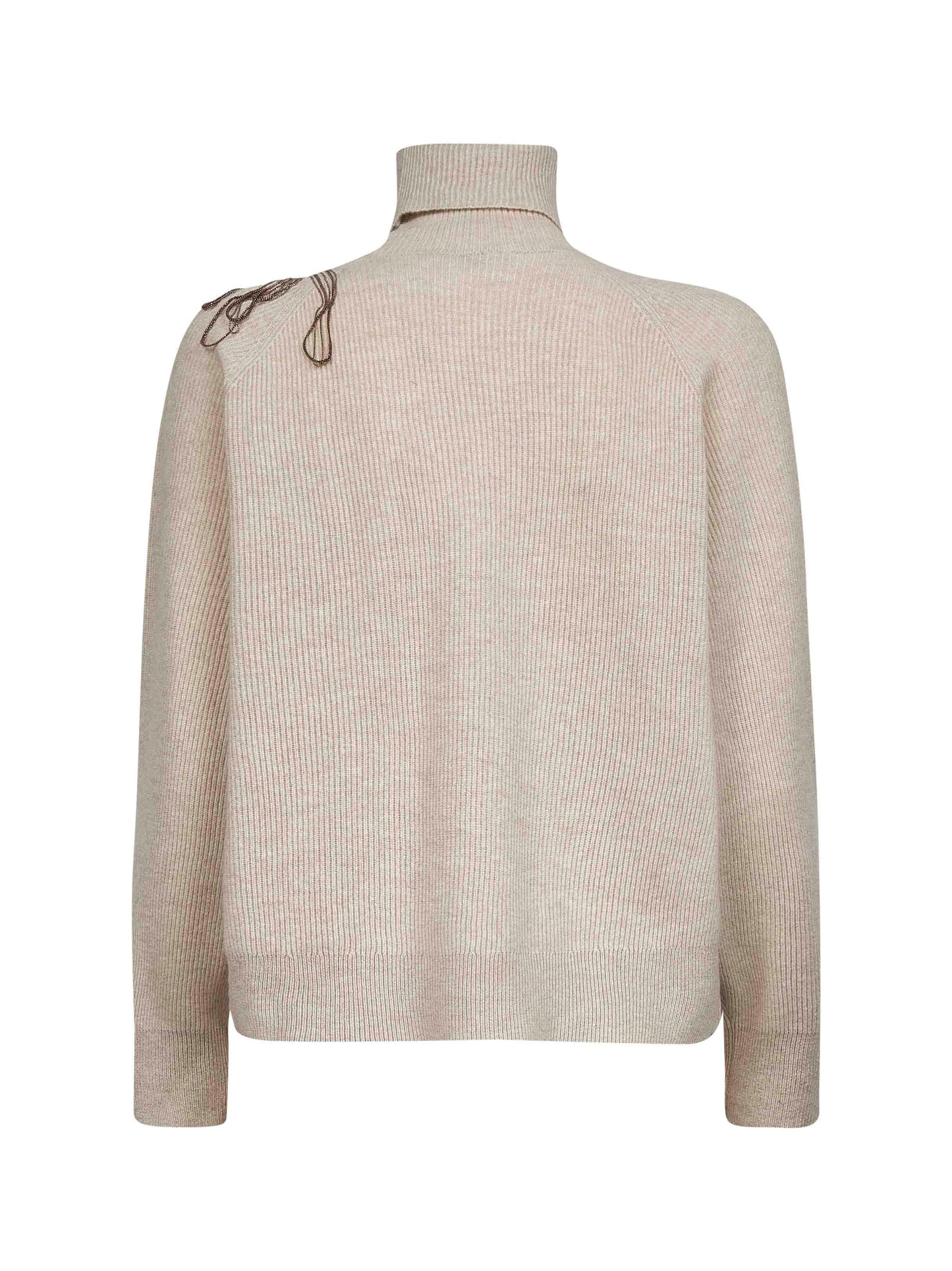 Maglia dolcevita in cashmere beige con ricamo