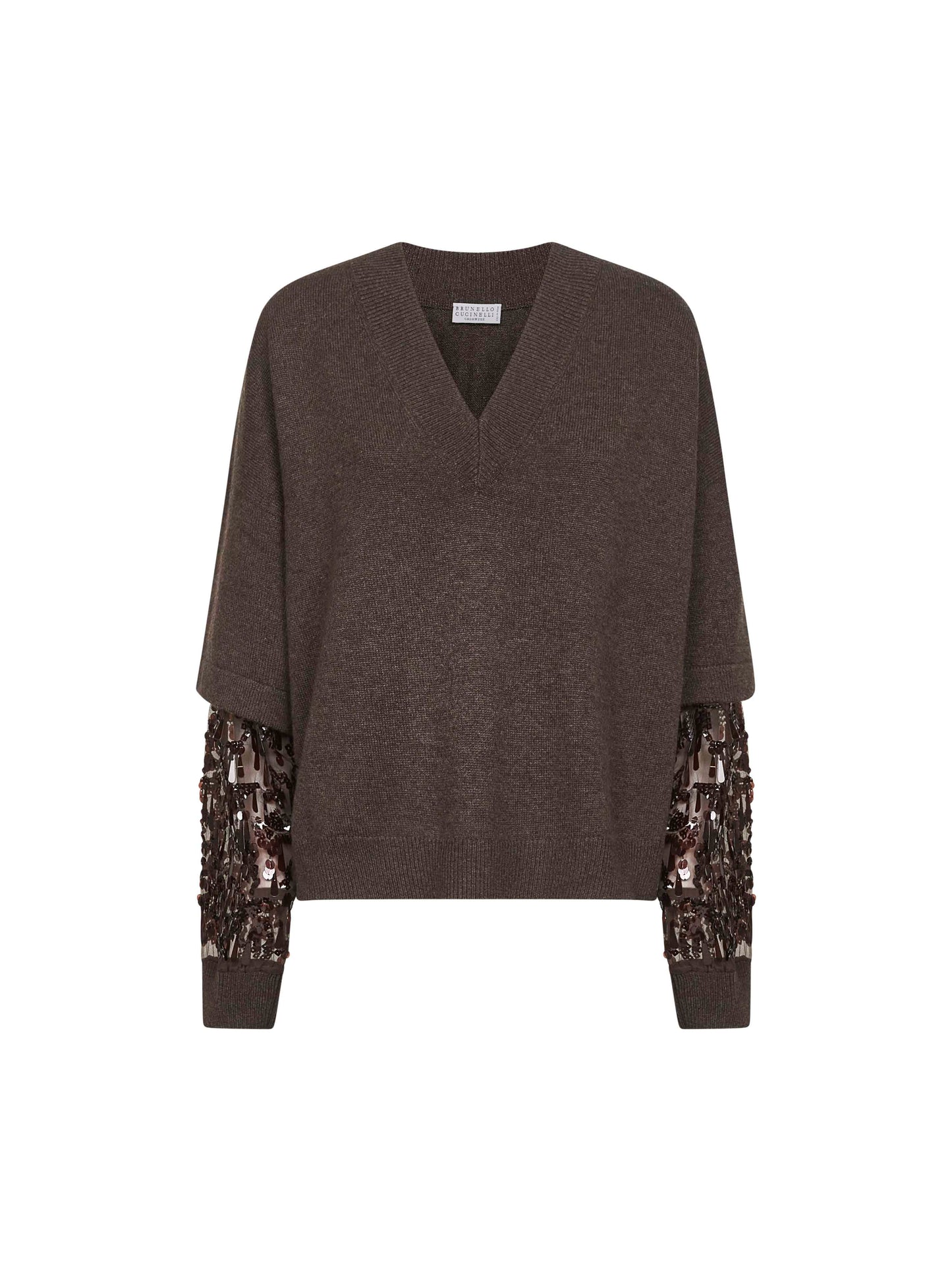 Brown cashmere embroidered sweater<BR/>