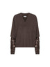 Brown cashmere embroidered sweater<BR/>