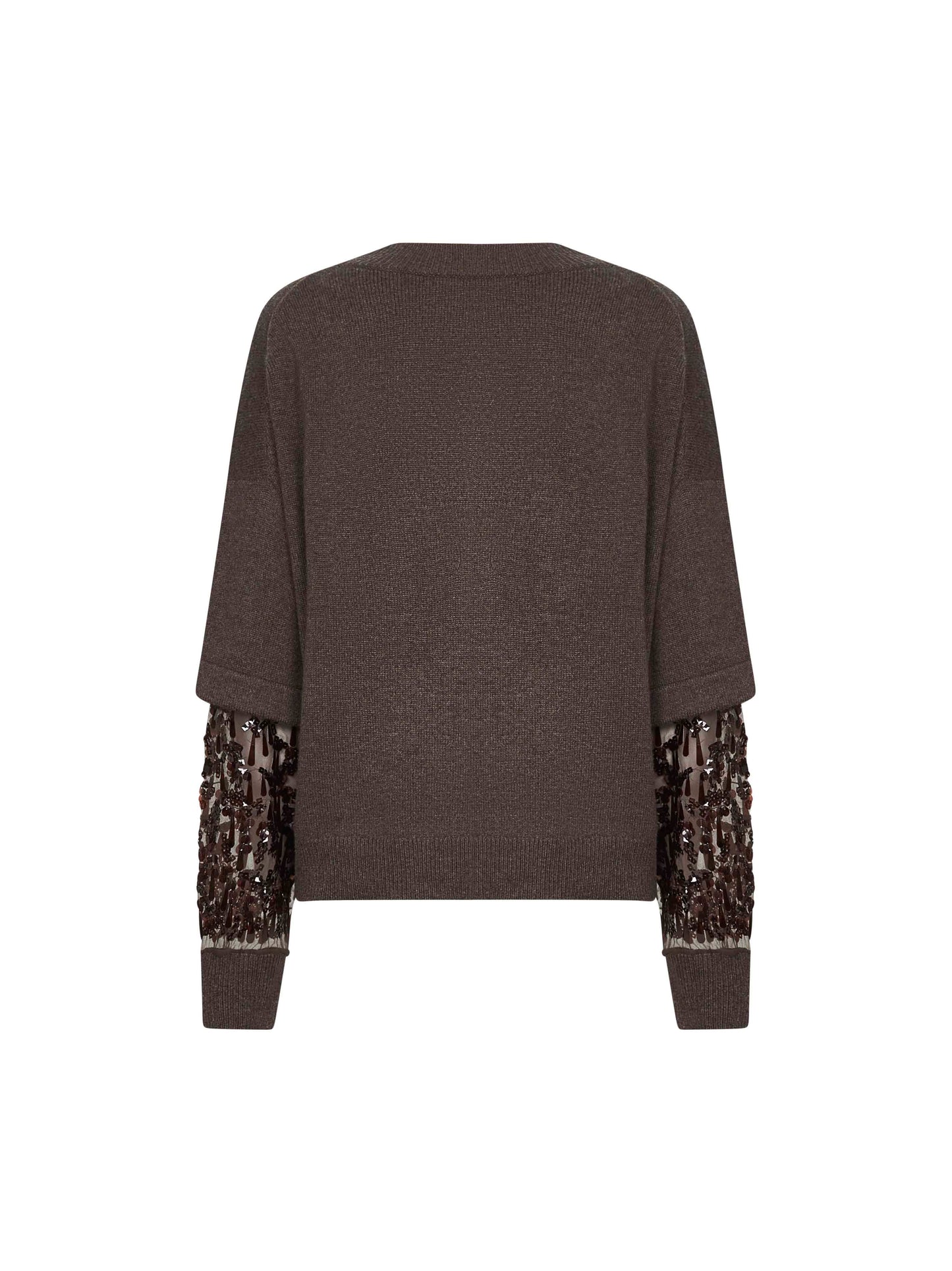 Brown cashmere embroidered sweater<BR/>