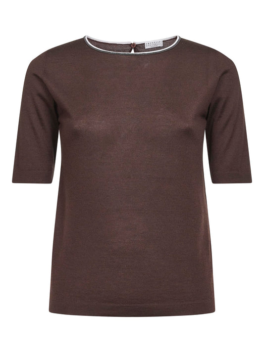 Brown cashmere and silk monili sweater