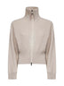 Beige Sparkling knit zip-up cardigan