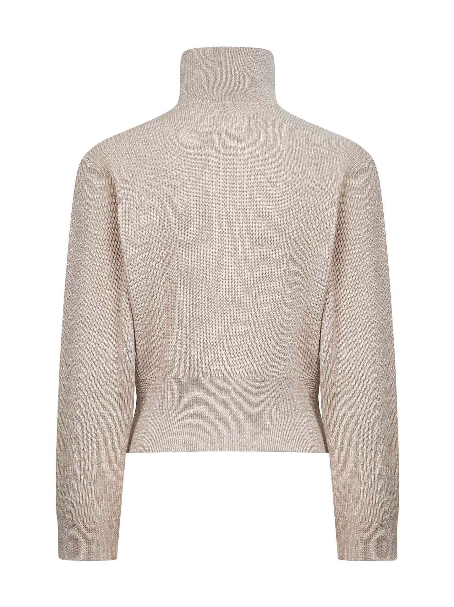 Beige Sparkling knit zip-up cardigan