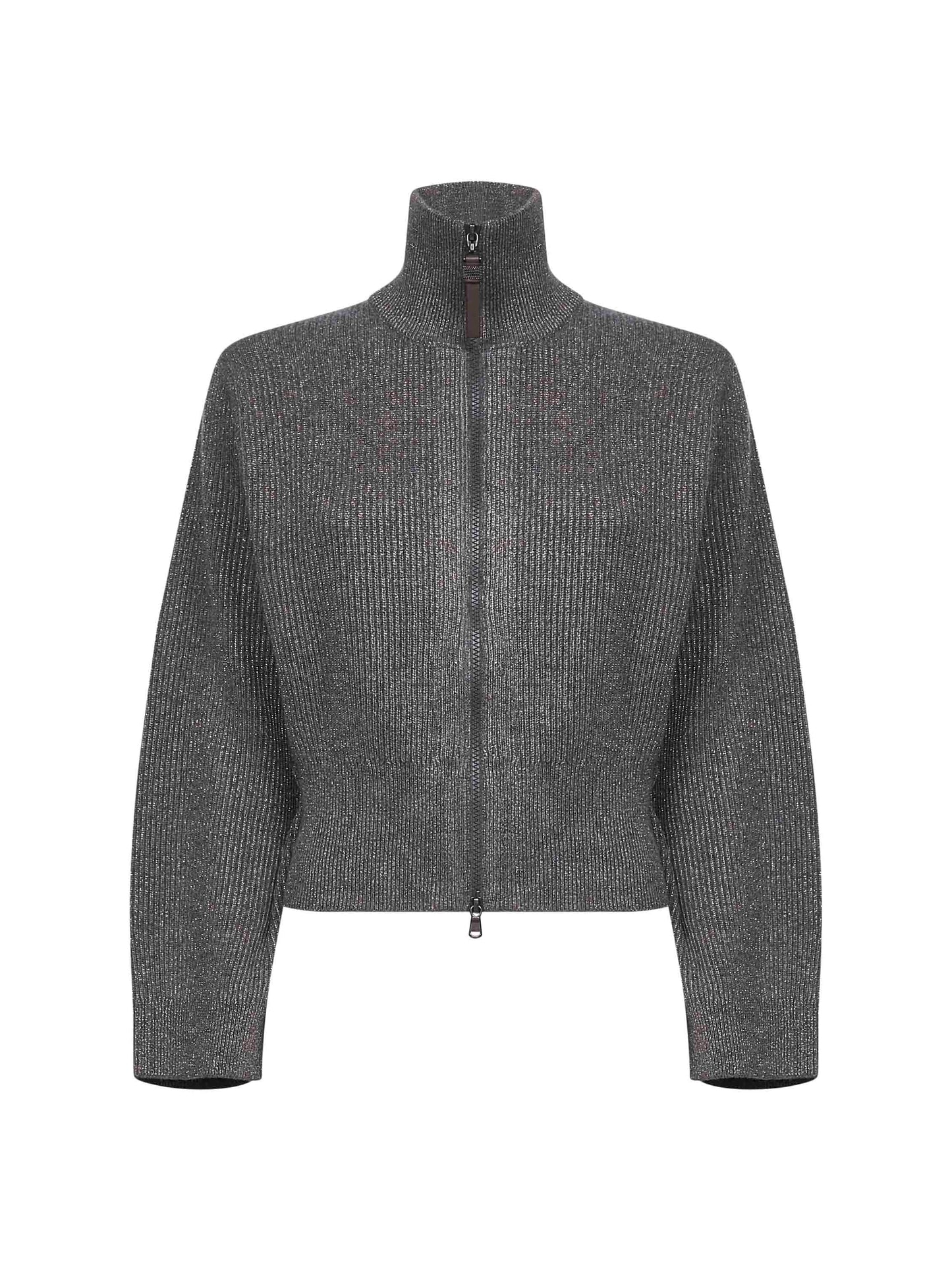 Grey Sparkling knit zip-up cardigan