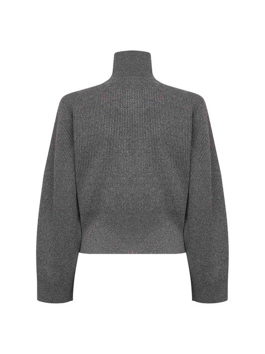 Grey Sparkling knit zip-up cardigan