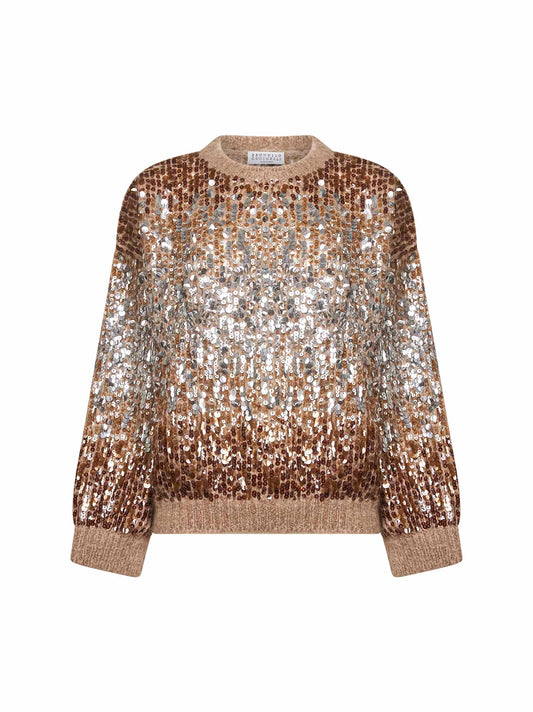 Beige Dazzling Dégradé Embroidery sweater