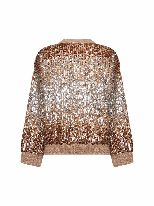 Beige Dazzling Dégradé Embroidery sweater